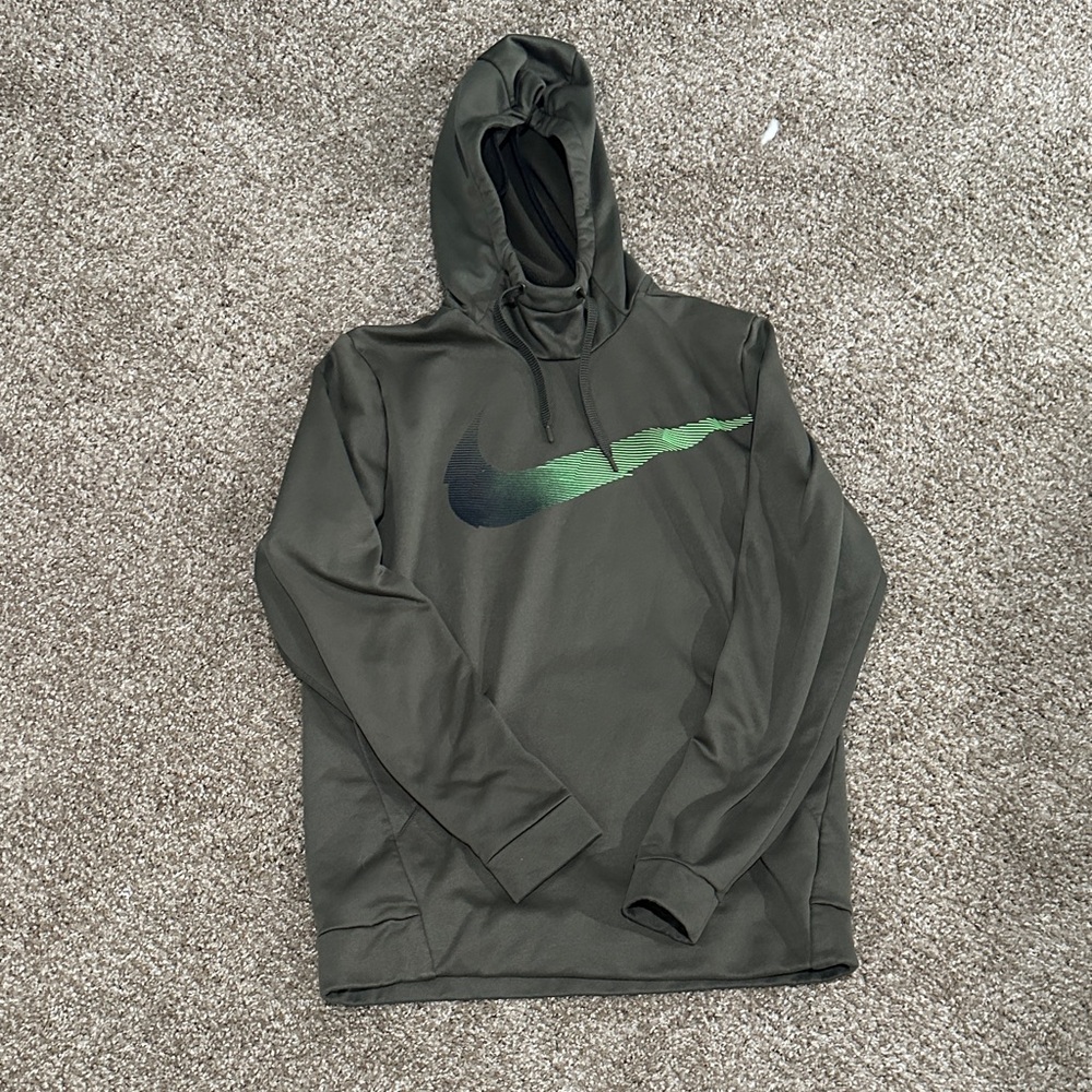 Nike Men's Olive Green Hoodie with Black Logo